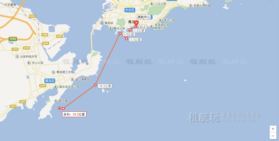奧帆中心→五四廣場→音樂廣場→八大關→第一海水浴場→小青島→棧橋→西海岸→奧帆中心 奧帆中心→五四廣場→音樂廣場→八大關→第一海水浴場→小青島→棧橋→西海岸→奧帆中心